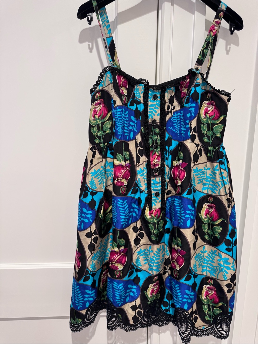 Anna Sui. Special edition. Floral Print Blue & Pink Slip Dress. Size 10.